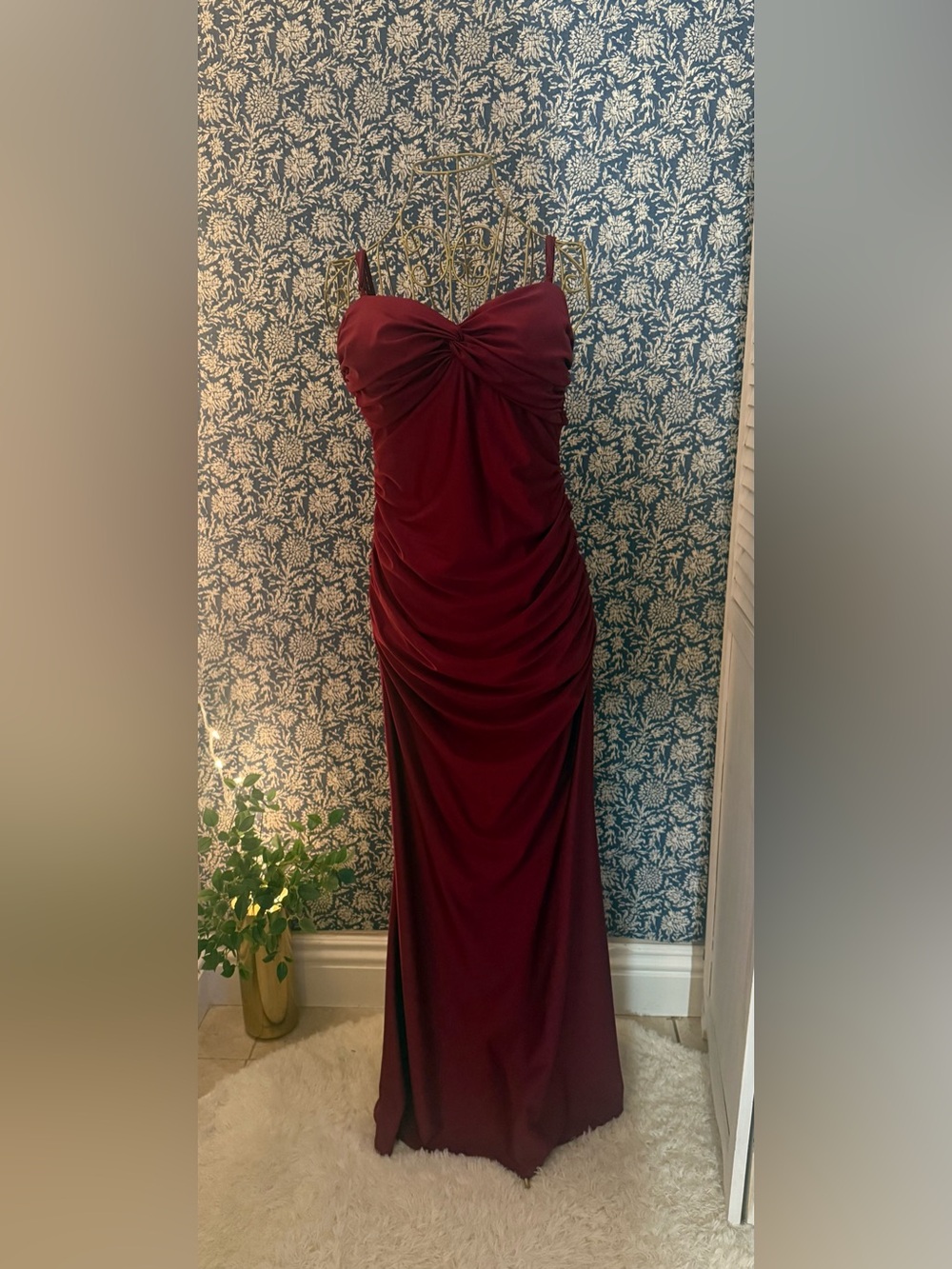 City Studios Burgundy Ruched Formal Maxi Dress XL Petite Altered